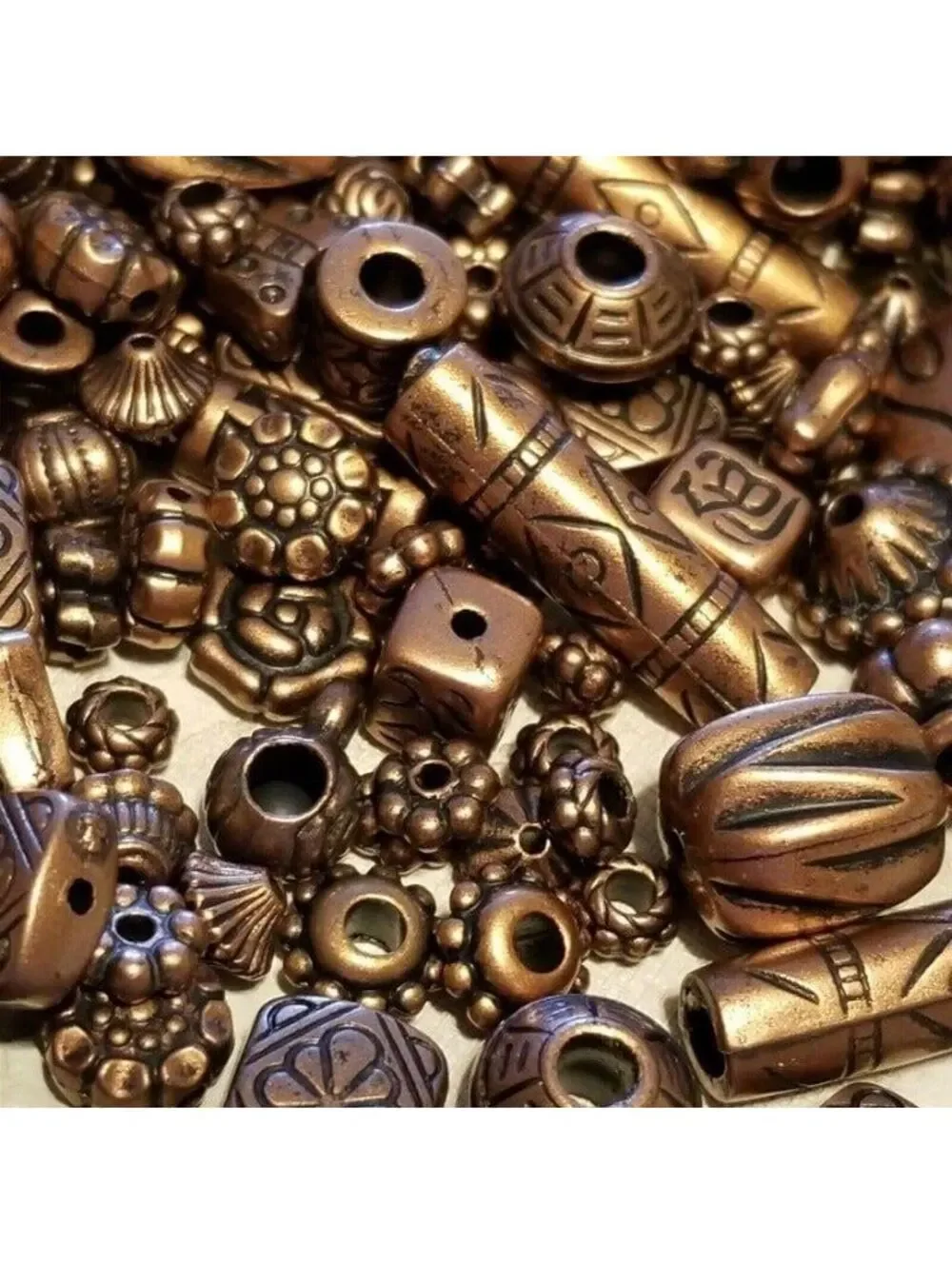100 Carved Copper Acrylic Beads Mix
